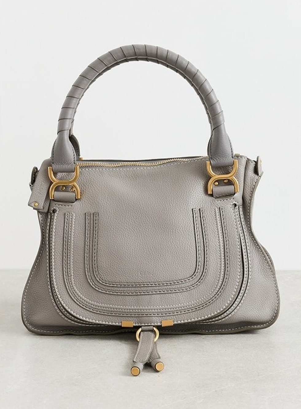 Chloé Small Marcie Leather Satchel Handbag Cashmere Grey
